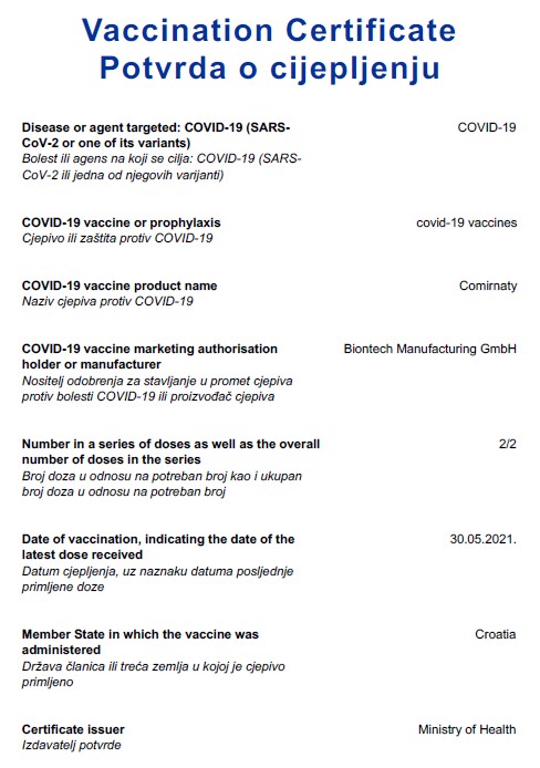 Potvrda o cijepljenju 2/2