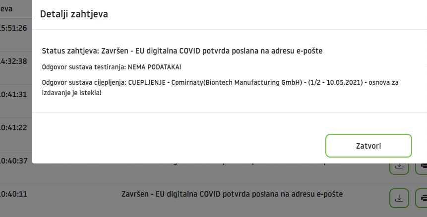 Informacije o potvrdi Informacije o potvrdi