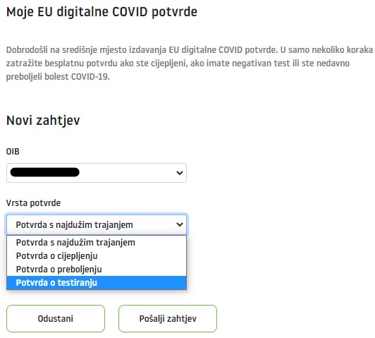 e-Građani izbor vrste potvrde - primjer