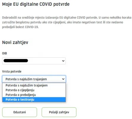 odabir potvrde odabir potvrde